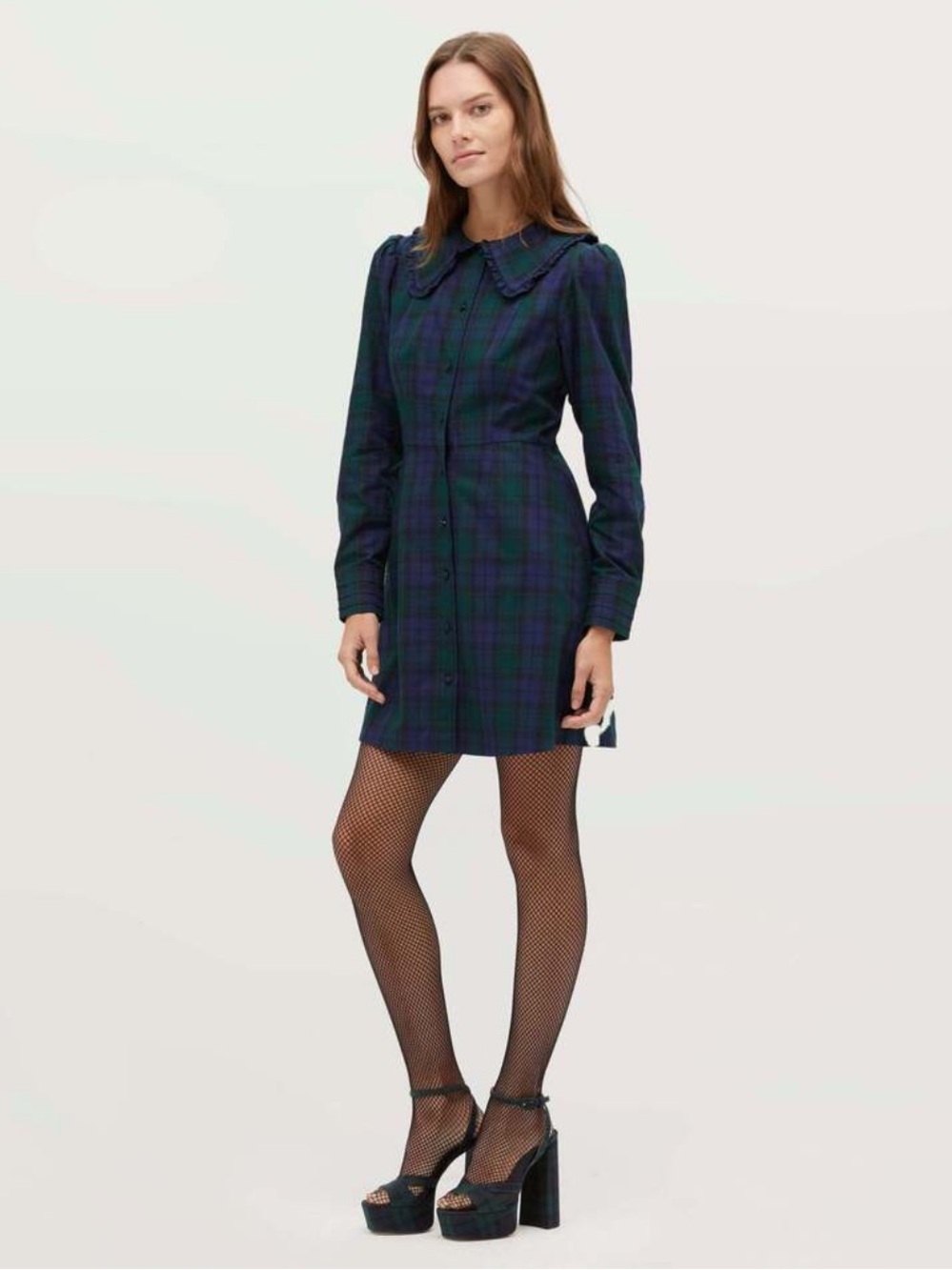 Hill House The Hazel Dress Blackwatch Tartan Plaid Cotton Ruffle Mini Medium - Picture 3 of 8